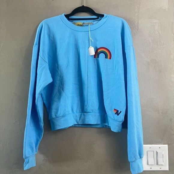 Aviator Nation Tops - Aviator Nation Rainbow Embroidery Relaxed Crew Sweatshirt XS NEW